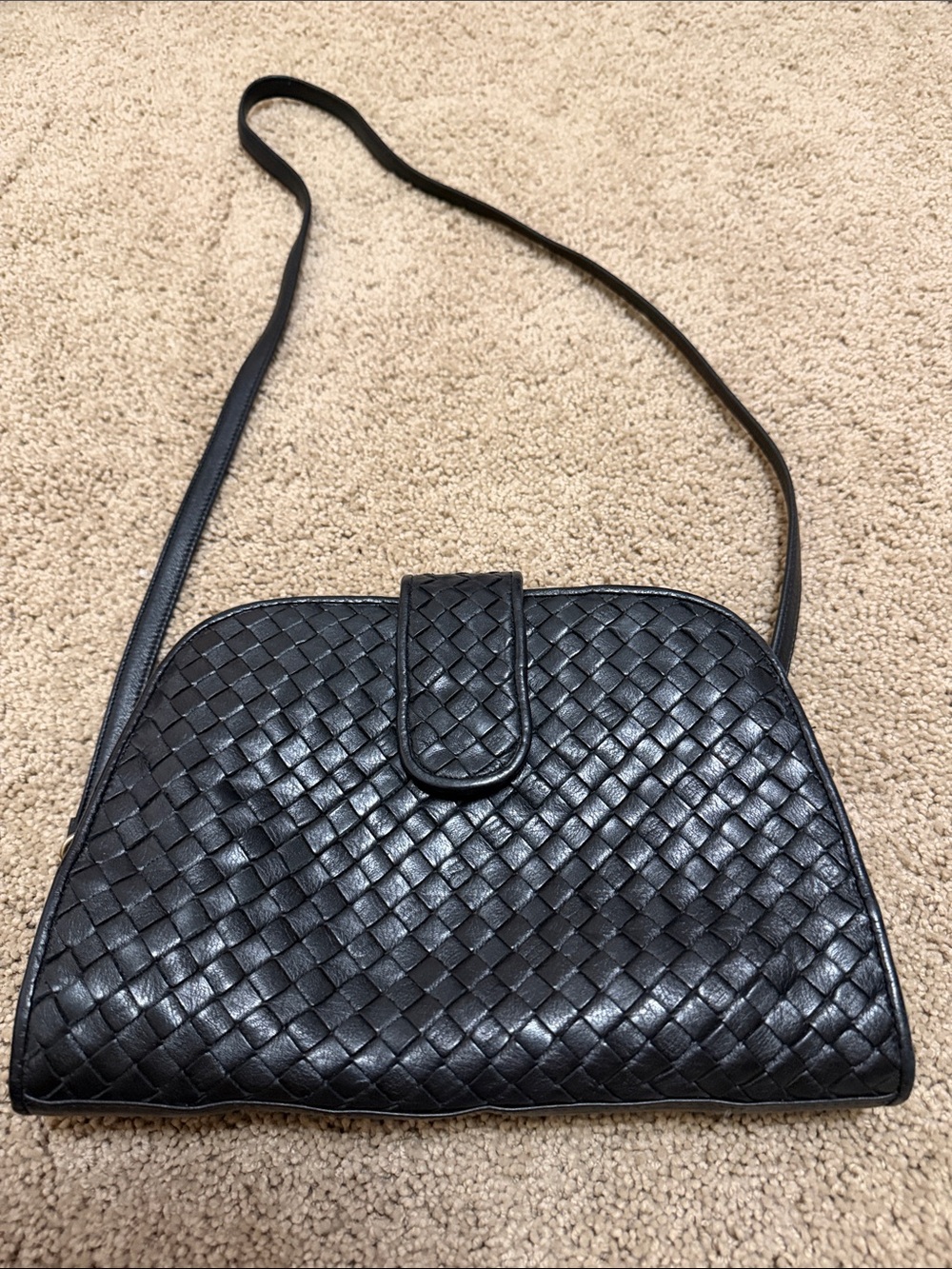 Vintage Black Unbranded Woven Leather Clutch/Shoulder/Crossbody Purse
